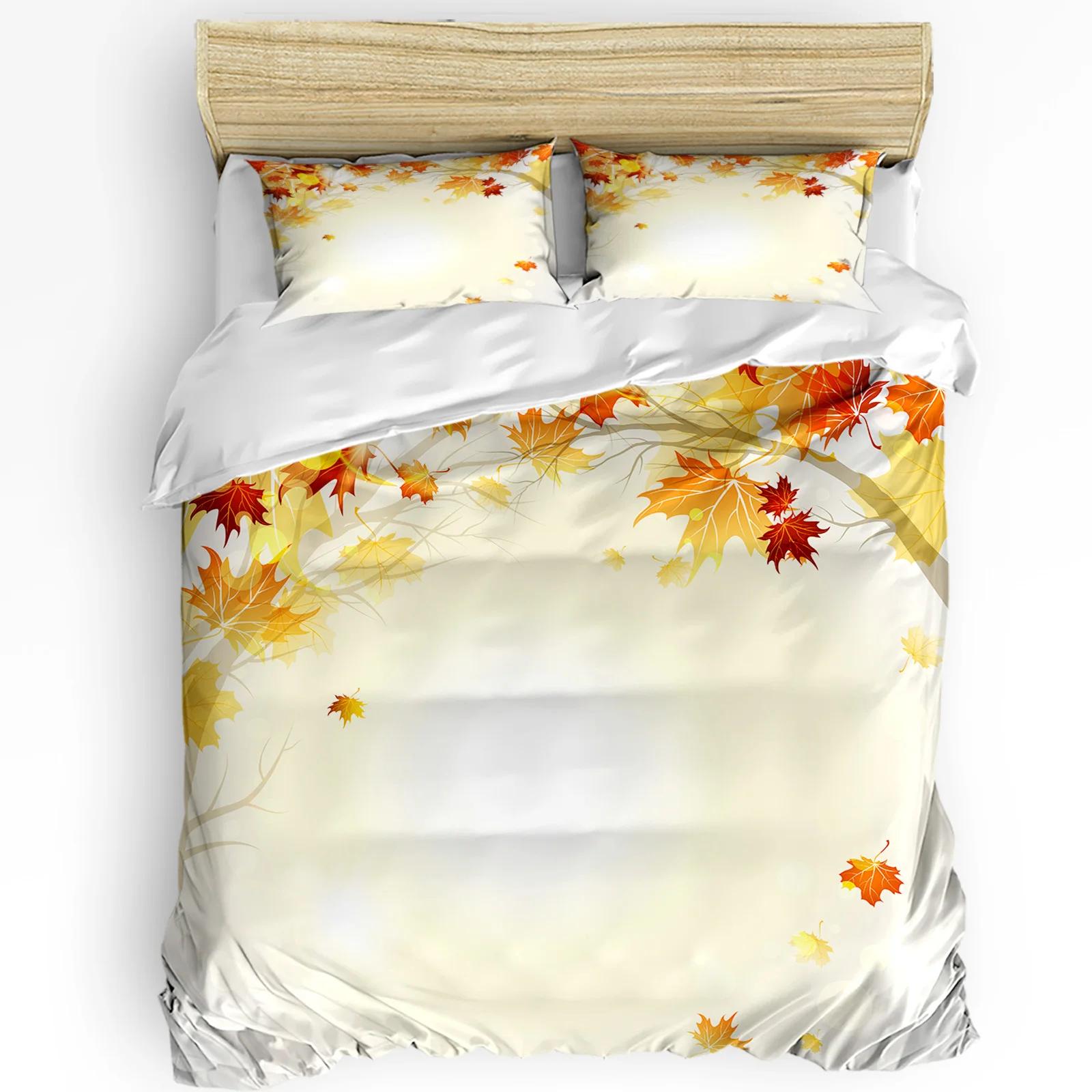 Autumn Leaves Yellow Maple Leaf Bedding Set 3pcs Duvet Cover Pillowcase Kids Adult Quilt Cover Double Bed Set Home T